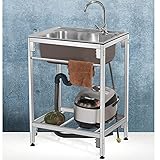 LOVE-HOME Gewerbliche Küchenspüle, Tragbare Spüle Aus Edelstahl, Geeignet Für Garagenküchenwäsche Im Freien Und in Innenräumen,48x35x80