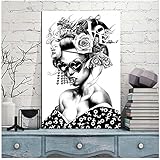 linshel Modulare Bilder Wandkunst gedruckt Leinwand Malerei Schwarz-Weiß-Blume Sexy Girl Poster HD Wallpaper Home Decoration-50x70cm Kein R