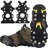 Spikes für Schuhe, Schuhspikes, Schuhkrallen Steigeisen für Schuhe im Winter mit einem 15er-Pack Ersatz-Schneespikes (Schwarz, L)