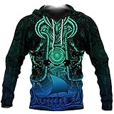 Herren Hoodies, Viking Mjolnir Tattoo 3D Printed Harajuku Streetwear Pullover Herbst Casual Reißverschluss Up Jacke,Hoodies,XL