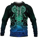 Herren Hoodies, Viking Mjolnir Tattoo 3D Printed Harajuku Streetwear Pullover Herbst Casual Reißverschluss Up Jacke,Hoodies,XL