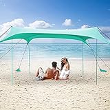 3 x 3 m Strand-Sonnenschutz mit Aufbewahrungstasche, Strandzelt Sonnenschutz mit LSF 50+, tragbares Vordach für Strand, Camping, Garten, Angeln, Picknick, 8 Heringe und Stabilitätsstangen, grü