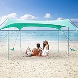 3 x 3 m Strand-Sonnenschutz mit Aufbewahrungstasche, Strandzelt Sonnenschutz mit LSF 50+, tragbares Vordach für Strand, Camping, Garten, Angeln, Picknick, 8 Heringe und Stabilitätsstangen, grü