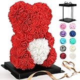 Geschenke für Frauen - Rose Teddybär - Rosenbär, einzigartige Geschenke, Geschenke für Mädchen, Geschenke für Mütter, Geburtstagsgeschenke, Blumenlieferung - Klare Geschenkbox inklusive (red)