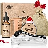 Bartwachstum Kit für Männer, Bartpflege Set für schnelles Wachstum des Bartes, Bart Wachstum Set mit Bartwachstumsöl, Bartkamm, Bartbalsam, Bart Derma Roller, Geschenke für M