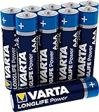 VARTA Longlife Power AAA Micro LR03 Batterie (10er Pack) Alkaline Batterie - Made in Germany - ideal für Spielzeug Taschenlampe Controller und andere batteriebetriebene G