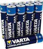 VARTA Longlife Power AAA Micro LR03 Batterie (10er Pack) Alkaline Batterie - Made in Germany - ideal für Spielzeug Taschenlampe Controller und andere batteriebetriebene G