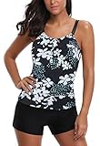 AYEEBOOY Frauen Plus Size Floral Halfter Tankini Set mit Boyshort zweiteiligen Badeanzug(3BluePHP,L)