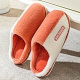 JaMsnc Haus Schlappen,Winterwarme Baumwollpantoffeln, Plüschpantoffeln für Männer und Frauen,Orange,40-41,Herren Memory Foam H