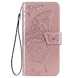 TAUYN Hülle für Google Pixel 6, Schmetterling PU/TPU Leder Flip Folio Tasche Handyhülle, mit [Kartenfach] [Magnetverschluss] Standfunktion Brieftasche Handy Cover, Rose G