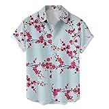 Herren Neu Sommer Vintage T-Shirt Freizeithemd Freizeit Hemd Kurzarm Slim Reise Hawaiihemd für Männer Ethnische Casual Bluse Beach T Shirts Button-Down-S