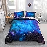 Loussiesd Bettwäsche Set Galaxie Sternenhimmel Bettbezug Set für Kinder Jungen Mädchen Weich Atmungsaktiv Microfaser 155 * 220cm Betten Set mit Reißverschluss und 1 Kissenbezug 80x80