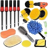 Auto Reinigung Pinsel Set, WisaKey 16 Pcs Auto Detail Reinigungsbürsten Set, mit Felgenbürste, Drill Brush, Auto Staubbürste, Auto Mikrofasertüche und Wax Pad, für Auto Motorrad Badewanne Kü