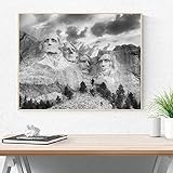 Leinwanddrucke National Memorial American President, Wandkunst, dekoratives Gemälde, Bürodekoration, schwarz-weißes Passepartout, Rushmore Poster (kein Rahmen), 50 x 70