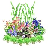 KLYNGTSK 13 Stück Künstliche Wasserpflanzen Aquarium Pflanzen Kunststoff Wasserpflanzen Aquarium Pflanzen Deko mit Harz Höhle Ornament Künstliche Pflanzen für Aquarium Landschaft Dek