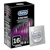 Durex, Intense Kondome – Gerippte und genoppte Kondome mit Stimulationsgel für eine intensive Befriedigung der Frau – 16er Pack