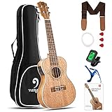 Vangoa Elektroakustische Konzert Ukulele 23 Zoll Mahagoni Concert Ukulele mit 2 Band EQ, Tragetasche, Anfäng