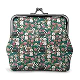 Geldbörse Bearded Collie Blumen Brieftaschen Leder Geldbörse mit Kussverschluss Schnalle Geldbö