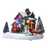 Hearthxy Weihnachtsdorf Weihnachtshaus mit Beleuchtung LED deko Weihnachtsstadt Harz Winterhaus Schneedach Dorfhäuser Weihnachts Szene Tischdekoration für Weihnachtsferien Party Puppenhaus Dek