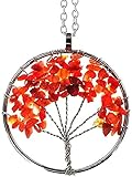 Halskette Halskette Damen Halskette Herren Anhänger Halskette Mit Anhänger Aus Natursteinen Rund Silber Seilgriff Rot Ae Lederbaum Reiki Power Stein Anhänger Schmuck Geschenke Jubiläum Geburtstagsg