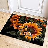 Fußmatte Außen,40X60CM Waschbar rutschfest Schmutzfangmatte,Türmatte Langlebig und Pflegeleicht Teppich Außenbereich für Eingang Flur Küche Wohnzimmer(Sonnenblume Schmetterling)