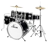 XDrum Junior Pro Kinder Schlagzeug Drumset (geeignet von 5-9 Jahren, mit viel Zubehör, Schule, DVD) schw