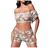 AFFGEQA Damen Spitze Reizwäsche Sexy Reine Erotische Dessous Split Bikini Set Satin Morgenmantel Robe für mit Gürtel für Party