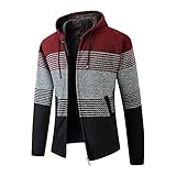 ZZENOR Herren Strickjacke Jacke Farbblock Cardigan Feinstrick mit Stehkragen und Reißverschluss Fleece-Innenseite Warm Herbst Winter Mantel Coat mit T