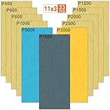 33pcs Nassschleifpapier Körnung 7000 5000 3000 2500 2000 1500 1200 1000 800 600 400 Nass und Trocken Sandpapier für Auto Holzmöbel Stein Lack Metall Glas, 9,3x23cm pro B