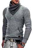 Indicode Herren Dane Grobstrick Winterpullover mit Schalkragen | Warmer Herrenpullover moderner Marken-Pullover Hoddie Pulli bequemer Strickpullover Strickpulli für Männer Light Grey S