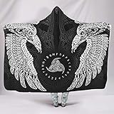 Super Weich Mit Kapuze Decken Keltisch Odins Raben Huginn und Muninn Wikinger Krähe Nordisch Mythologie Druck Warmer Winter Fleece Leicht Überwürfe mit Kapuze Lesen Couch Bettzeug White 150x200