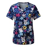 Schlupfkasack Damen Pflege Sommer Einfarbig Kurzarm Gute QualitäT V-Neck Top LäSsig Sommer Arbeitsuniform Bluse T-Shirt Uniformen V-Ausschnitt Mock Wrap Scrub Unisex Top Plus S