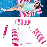 ZDQC Aufblasbares Schwimmbett,poolhängematten robust,luftmatratze Wasser Netz,wasserhängematte luftmatratze,wasserhängematte Pool,schwimmmatte mit net,liegesessel aufblasbar(Rosa)