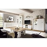 Wohnwand im Landhausstil, Pinie weiß, Wotaneiche, Lowboard, Vitrinenschrank, Sideboard, Highb