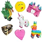 Pinata zum Befüllen und Aufhängen Verschiedene Ausführungen (Drache,Esel,Einhorn,Schatztruhe,Schloß,Emoji,Herz) zur Party-Deko, Geburtstag (Herz rosa)