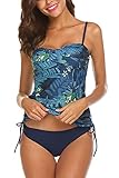 AYEEBOOY Frauen Plus Size Floral Halfter Tankini Set mit Boyshort zweiteiligen Badeanzug(BlauHS,XL)