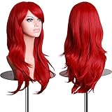 EmaxDesign 70cm qualitativ hochwertige Cosplay Perücke Für Frauen. Lang Voll, Lockig Wllig Heiz resistent. Fashion Glamourös Haarteil mit kostenlosen Perücke Kappe & Perücke Kamm (Farbig: Rot)