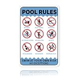 GLOBLELAND Aufschrift Pool Rules Swim at Your Own Risk No Exceptions Unterzeichnen Sie 20x30 cm 0.9 mm Aluminium Warnschild, UV geschützt und w