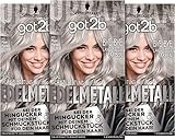 got2b Edelmetall ML M70 Moon Metallic Silber Stufe 3 (3 x 143 ml), Haarfarbe mit Metall-Glanz-Booster für kühle, schimmernde Töne, Coloration mit Anti-Verblassen-Effek