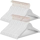 SONGMICS Kleiderbügel aus Holz, 50er Set, Anzugbügel, Holzbügel, rutschfest, Einkerbungen im Schulterbereich, um 360° drehbarer Haken in Roségold, für Jacken, Hemden, Hosen, weiß CRW001W05