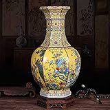 HLONGG Große keramische Bodenvase Jingdezhen Keramik dekorative Vase Antike chinesische Email Porzellan Home Craft Decoration,Gelb