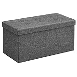 SONGMICS Sitzbank mit Stauraum, Sitztruhe, Sitzhocker, Aufbewahrungsbox, Fußablage, faltbar, belastbar bis 300 kg, 80 L, 76 x 38 x 38 cm, Leinenimitat, dunkelgrau LSF47