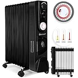 KESSER® Ölradiator - Elektrische Heizung mit 11 Rippen und Lüfter 2500W Öl Radiator Elektroheizung Mobil Timer Lüfter Abschaltautomatik stufenlose Temperaturregelung Überhitzungsschutz Black