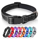 HEELE Hundehalsband, Weich Gepolstertes Neopren Nylon Hunde Halsband für Welpen Kleine Mittlere Große Hunde, Verstellbare und Reflektierend Halsband Hund für das Training, Schwarz, S