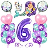 Luftballon 6. Geburtstag,Luftballon Meerjungfrau Deko,6 Jahr Geburtstagsdeko Mädchenn,Lila Riesen Birthday Zahlen 6 Folienballon,Kindergeburtstag Luftballon 6 Mädchen,Ballon Meerjungfrauen Thema Party