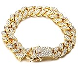 Halukakah Goldkette Herren Iced Out,18 Karat Echt Gold Vergoldete 14mm Männer Armband,Goldenes,Miami Kubanische Panzerkette,20cm,Geschenk für M