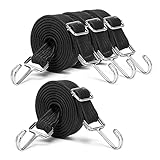 INCETUE verstellbar Spanngummi mit Haken, 2M lang flach spanngurte mit Metallhaken, extra stark breit Gummiseile, Gepäckspanner, Gummizug, Gummi Expander Fahrrad, Autotransport, Motorrad-schw