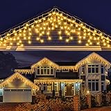 LED Lichterkette Eisregen, AKASUKI 17M 480 LED Lichtervorhang mit 8 Beleuchtungsmodi, Eiszapfen Lichterkette Innen und Außen, Strombetrieben für Party, Hochzeit, Balkon, Garten Deko, Warmweiß