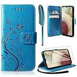 AROYI Lederhülle Kompatibel mit Samsung Galaxy A12 / M12 Hülle und Schutzfolie, Flip Wallet Handyhülle PU Leder Tasche Case Kartensteckplätzen Schutzhülle Kompatibel mit Samsung Galaxy A12 B