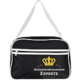 Multifanshop® Retrotasche breit - Heizungsinstallations Experte - schwarz - Schultertasche Umhängetasche T